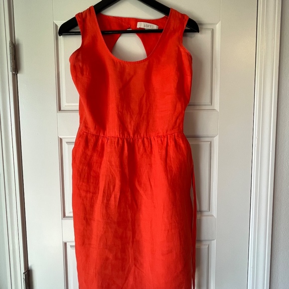 Loft - Orange Linen Tailored Sundress Sz 6 w/ Pockets - Picture 2 of 12